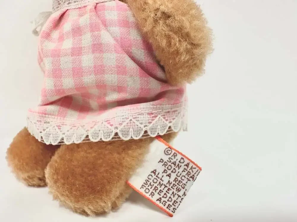 Vintage Bunny Rabbit Plush Toy by Dakin 1979 Stuffed Animal Pink Gingham Dress